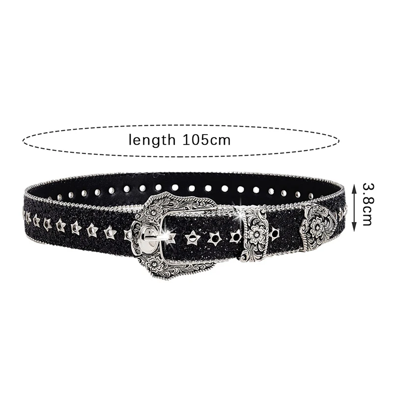 Personality Gothic Rhinestone Belts For Women Girl Fashion PU Leather Belts Western Cowboy Y2K Retro Jeans Skirt Decor Waistband