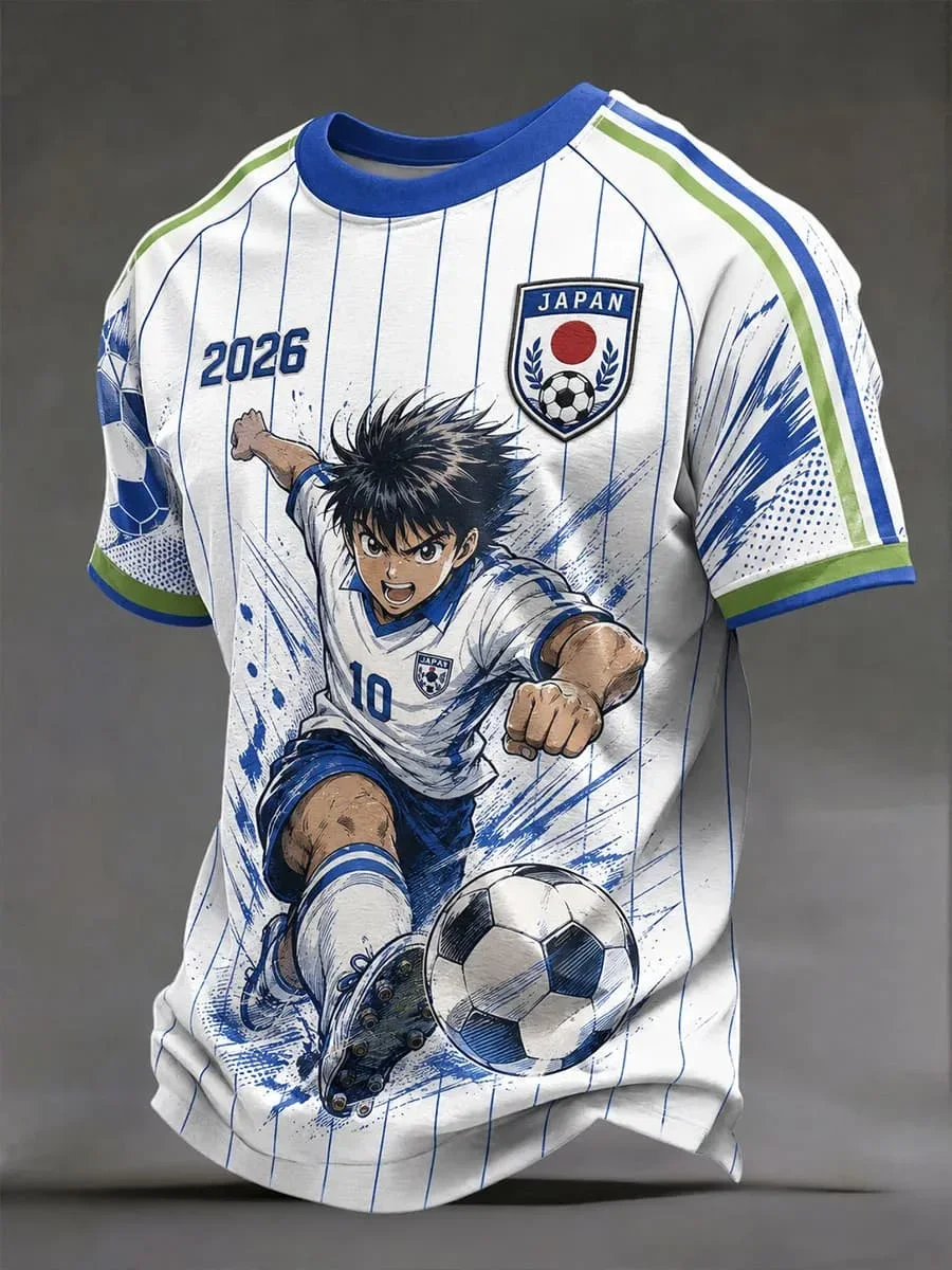 2026 Men's Printed Football Shirt Japanese Short Sleeve T-shirt Raven Crest Street Wear Casual Sports Fans Parent Child T-shirt