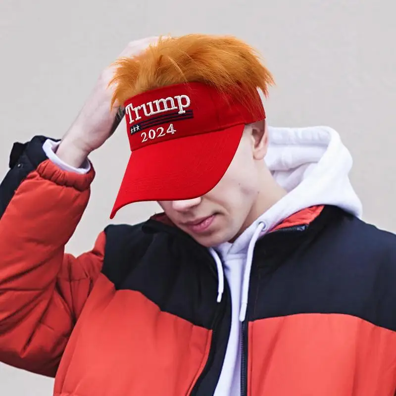 DonaldTrump Hats 2024 Baseball Hats With Hair Funny Wigs Half Hat Support For President Hat Adjustable 2024 Baseball Cap