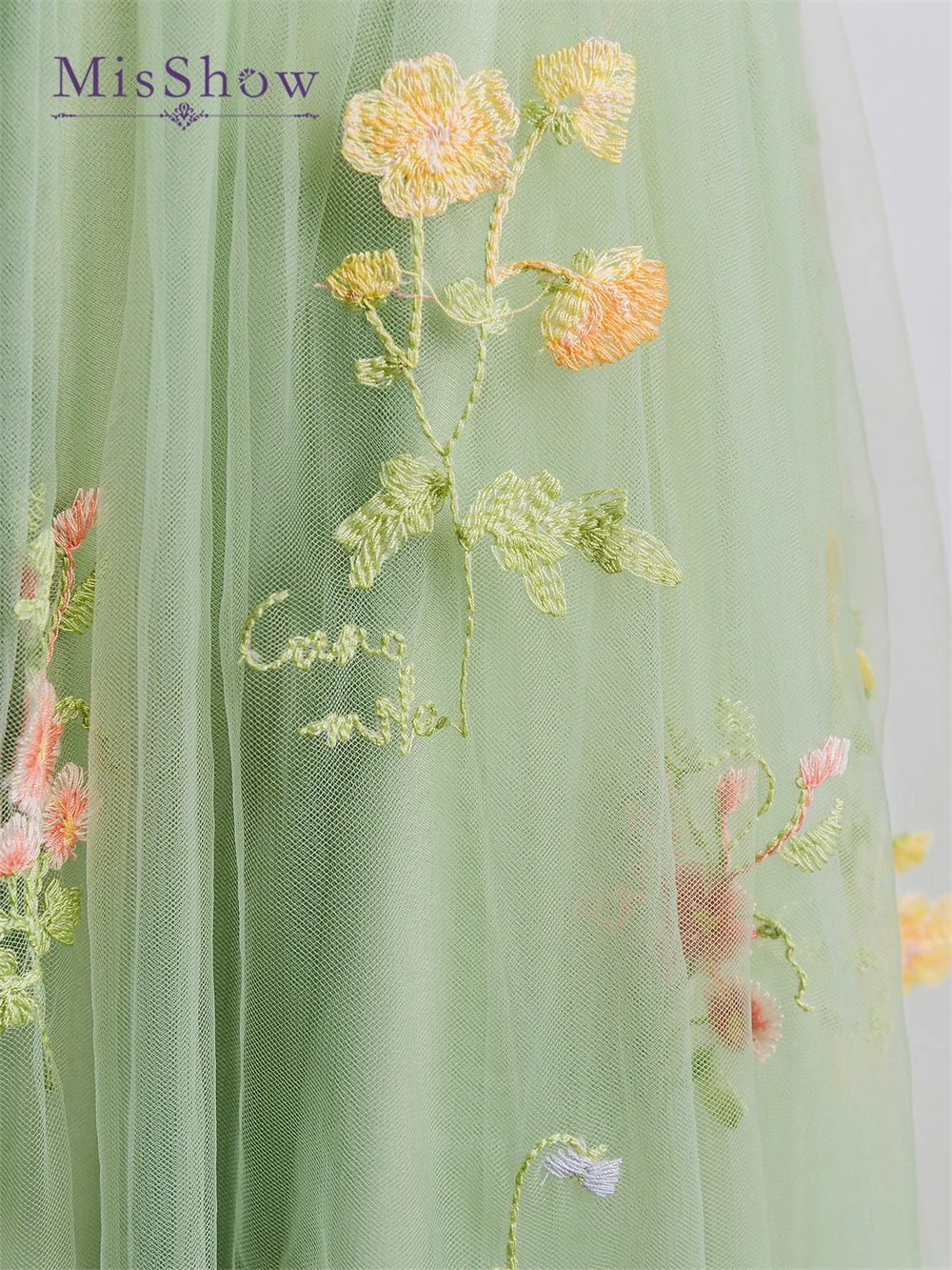 MisShow-vestido de tul con bordado Floral para niña, traje de encaje verde salvia para fiesta de boda, verano, 3 a 9 años