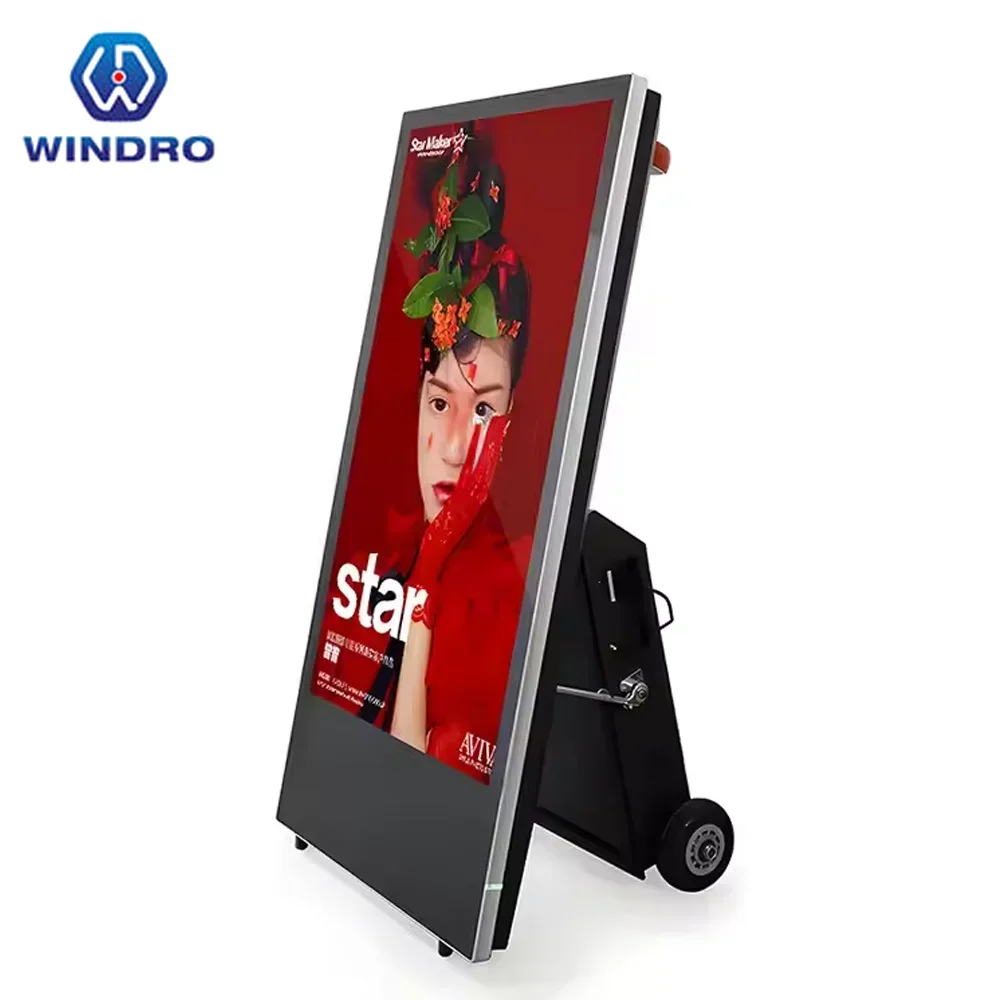

New Factory Price, 55" Movable Digital Poster Battery Powered Floor Standing, Portable LCD Advertising Screen Kiosk For Retail S