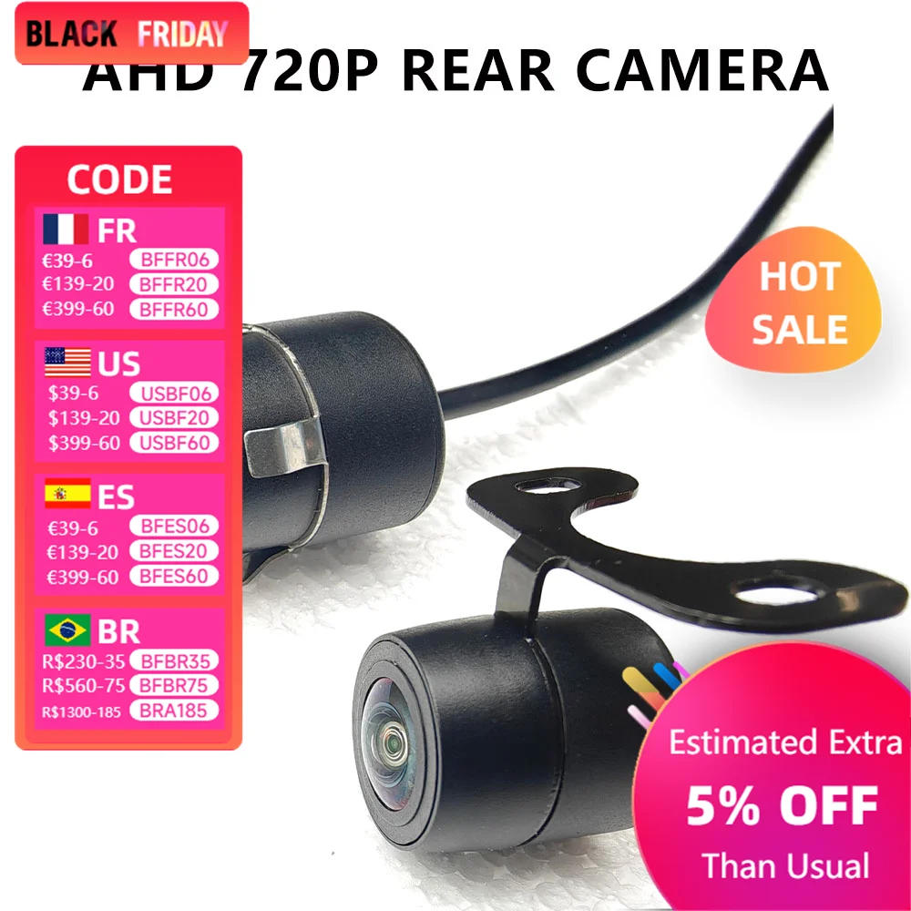 AHD720P 140° HD reversing camera, small butterfly punch hole dual use, HD night vision