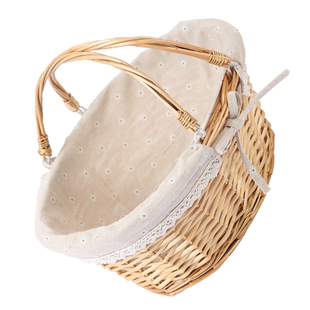 

1pc Woven Picnic Basket Wicker Storage Small Handled Rattan Willow Flower Cloth Shopping Home Decor Storage Container