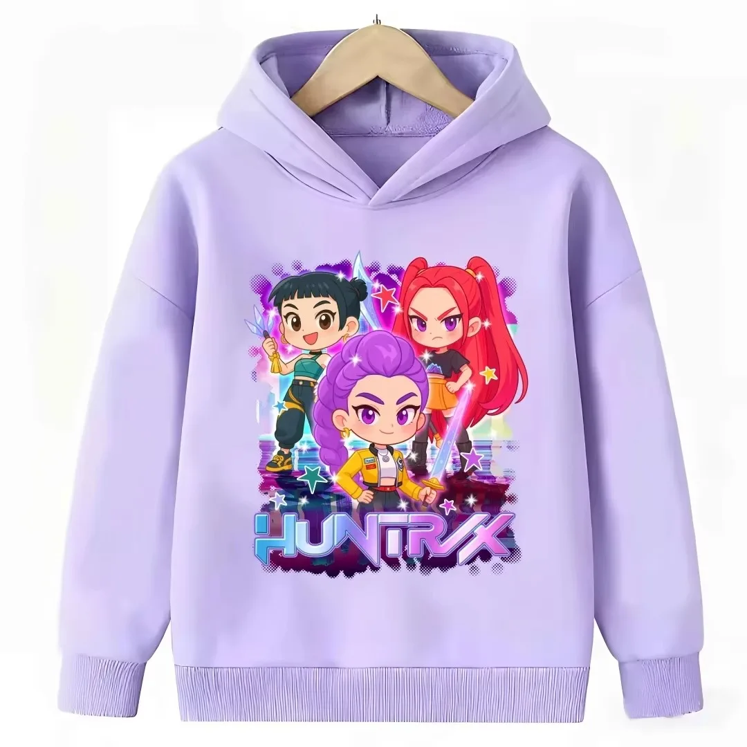 Neues Cartoon-Kapuzensweatshirt, geeignet für Damen und Herren, warmes, lila Oberteil für Kinder, modisches, lässiges Kinderkleidungsstück. – Detail 11