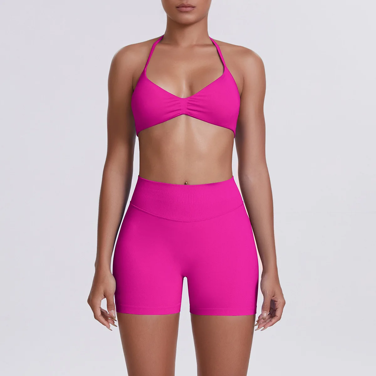 

New Women Workout Sports Sets Tracksuits Halter Bras Shorts High Waist Gym Running Training Yoga Suits Tights Sportswear XS-XL