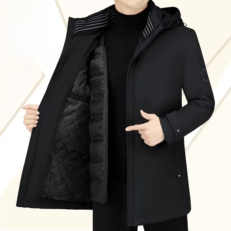 Winter Coat Mid-length Loose Removable Inner Liner Parkas New Men Down Jacket Thicken Warm Outwear Hooded Overcoat