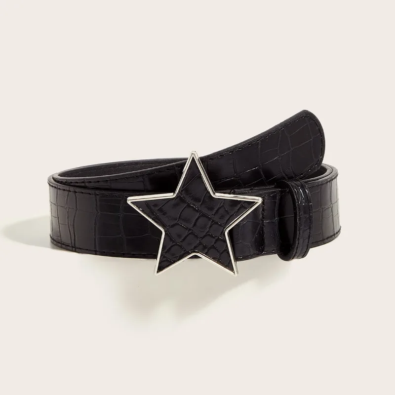 Y2K Star Buckle Crocodile Belts for Women Girls, Red Five-pointed Star Waist Belt JK Music Festival Streetwear Casual Accessory