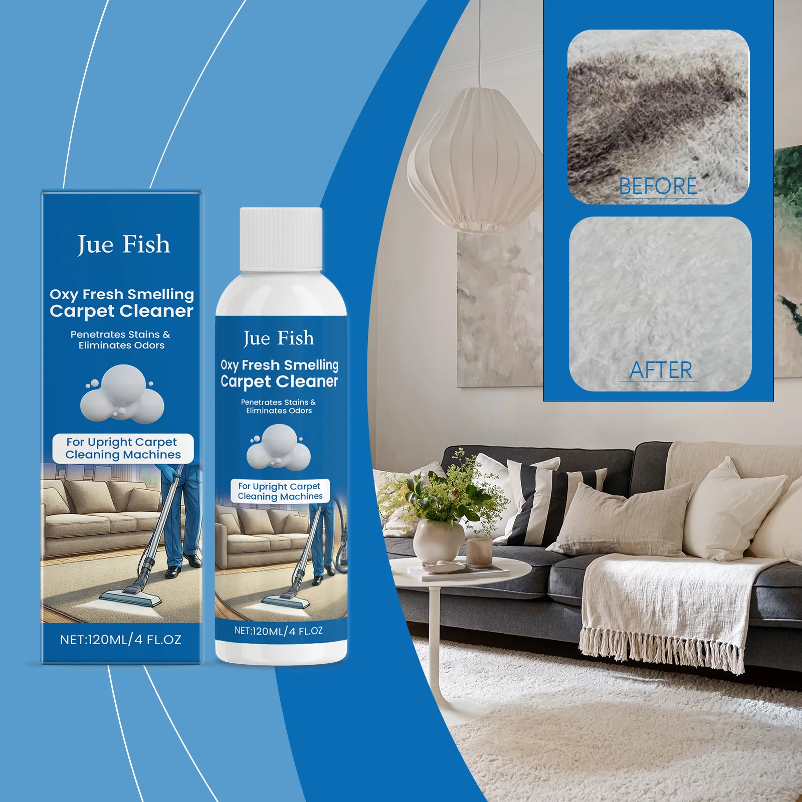 Carpet Cleaner Liquid 120ml High Efficiency Fabric Sofa Stain Remover Odor Neutralizer for Carpet Cleaning Machine