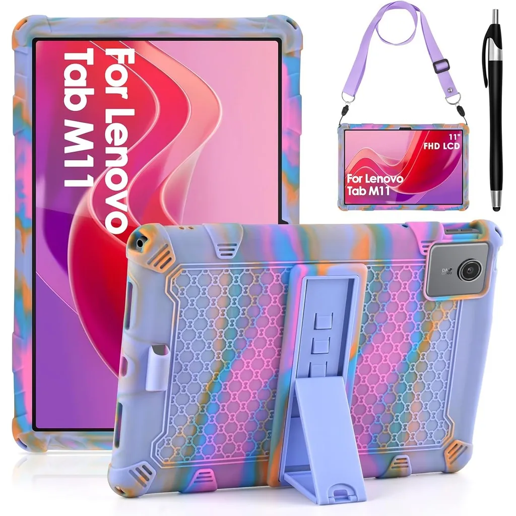 Soft Silicone Case for Lenovo Tab M11 TB330FU TB331FC 11 inch with Shoulder Strap Multi-Viewing Angles with Stylus Pen