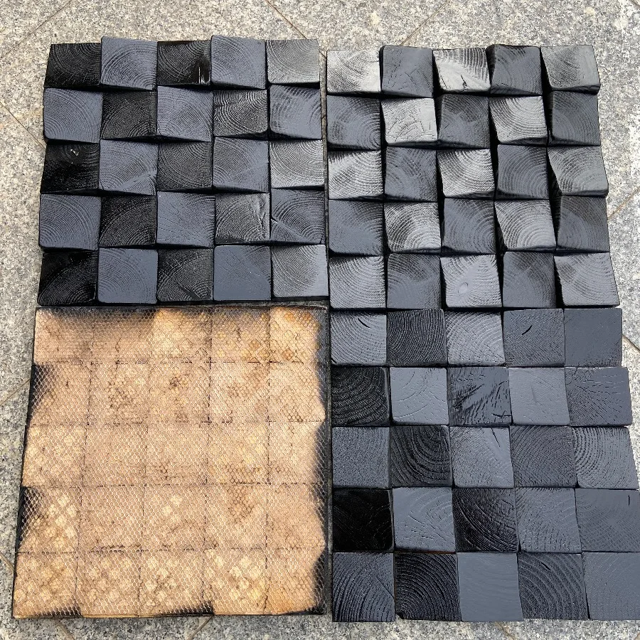 Natural Solid Wood 3D Art Wall Stickers Carbonized Black Lacquer Mosaic Tile Background Panel Wall Decor for Home Office Bedroom - view 6