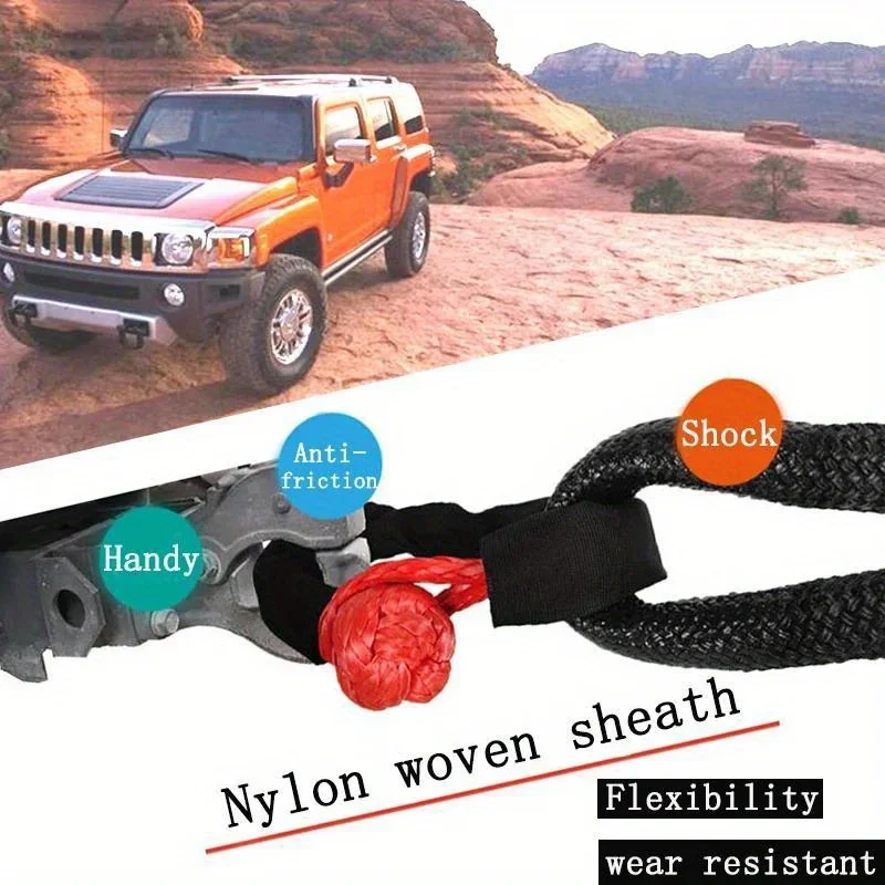 2Pcs 42000 Lbs Synthetic Tow Strap Soft Shackle for Vehicle Recovery Trailer Pull Rope Off Road Winch Rope Accessories
