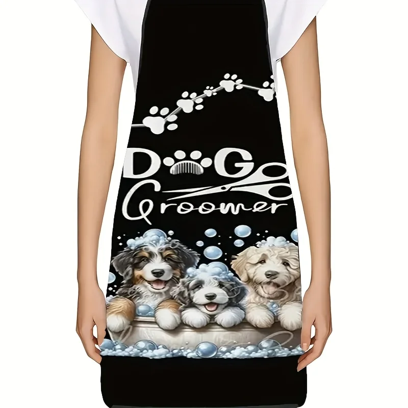 Dog Theme Apron, Cute Puppy Print, Stain-Resistant, Home Cooking Apron