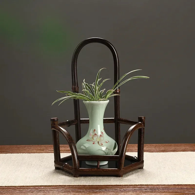 Handmade Purple Bamboo Cold Stove Retro Flower Rack Bogu Shelf for Tea Ceremony Display Stand Traditional Chinese Style Home