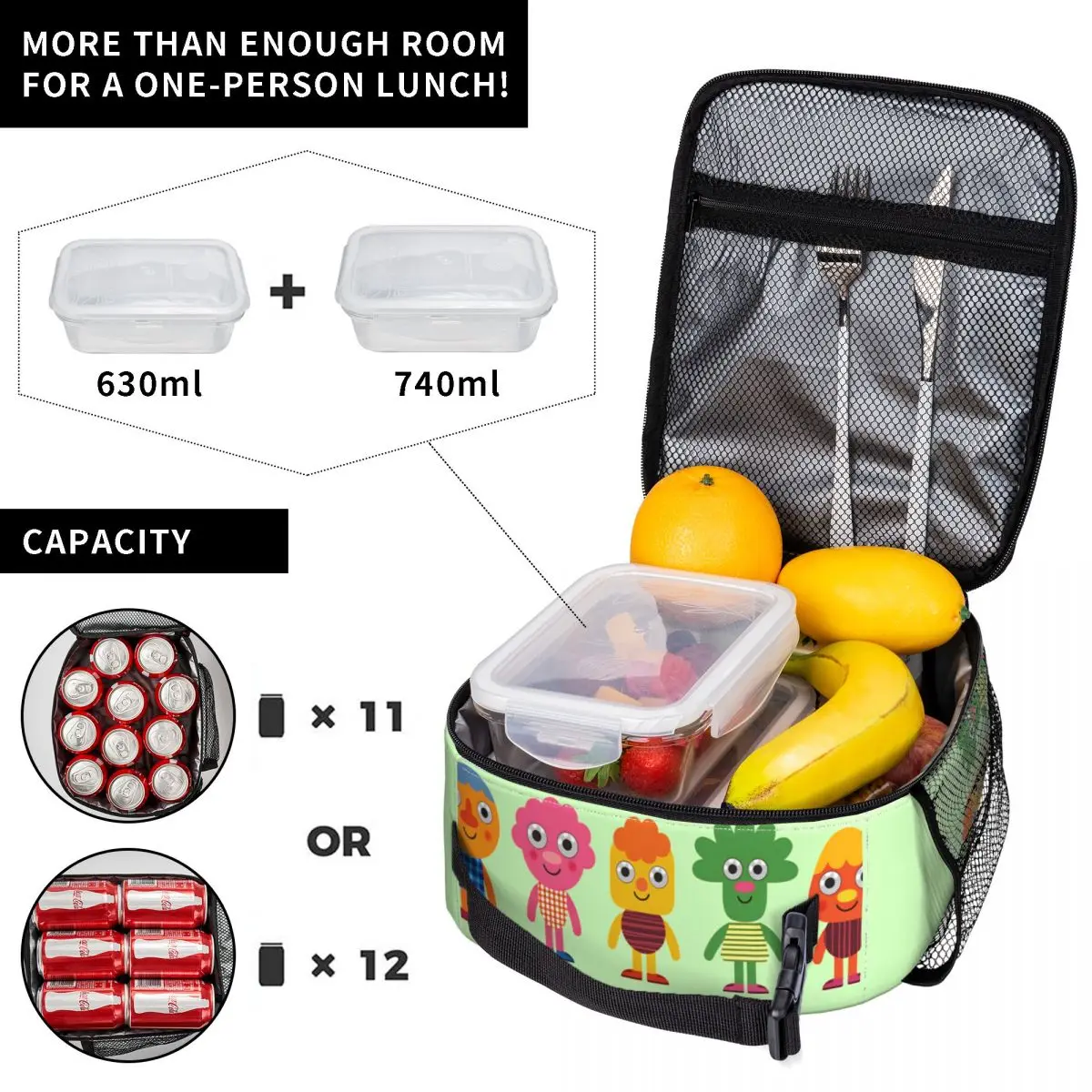Noodle & Pals Micro Lunch Bag For Child Super Simple Print Lunch Box Cooler Bag Portable Insulated Oxford Thermal Tote Handbags
