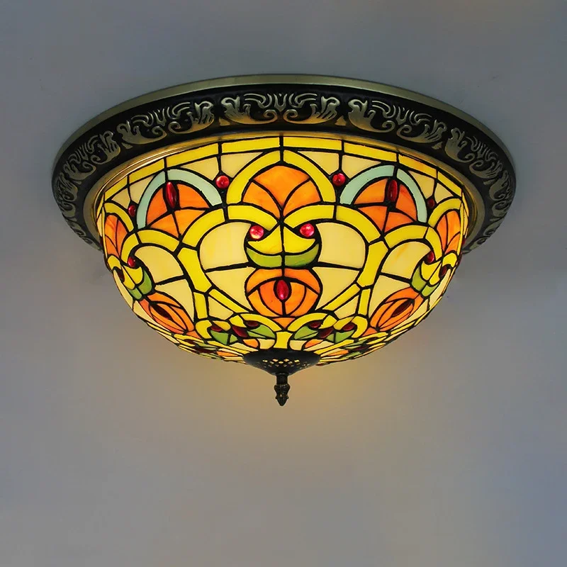 

DORIAN Тиффани Цветное Стекло Потолочный Светильник Для Спальни Американский Роскошный Гостиная Ресторан Кабинет Отель Вилла Коридор Балкон Свет