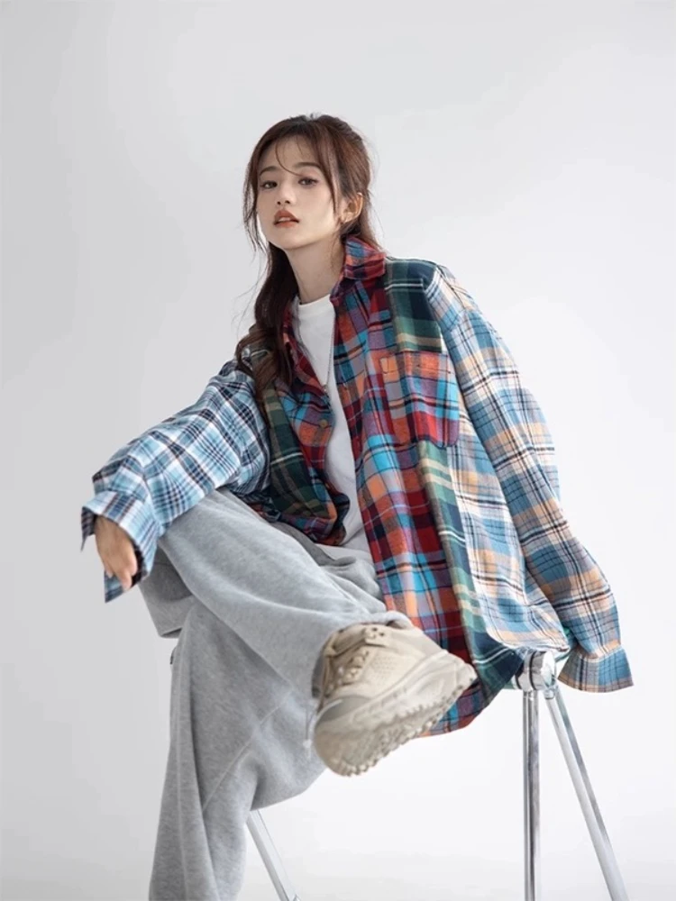 Shirts Women American Style Plaid Design Youthful Turn-down Collar All-match Popular Fashion Streetwear Charming Students Cozy