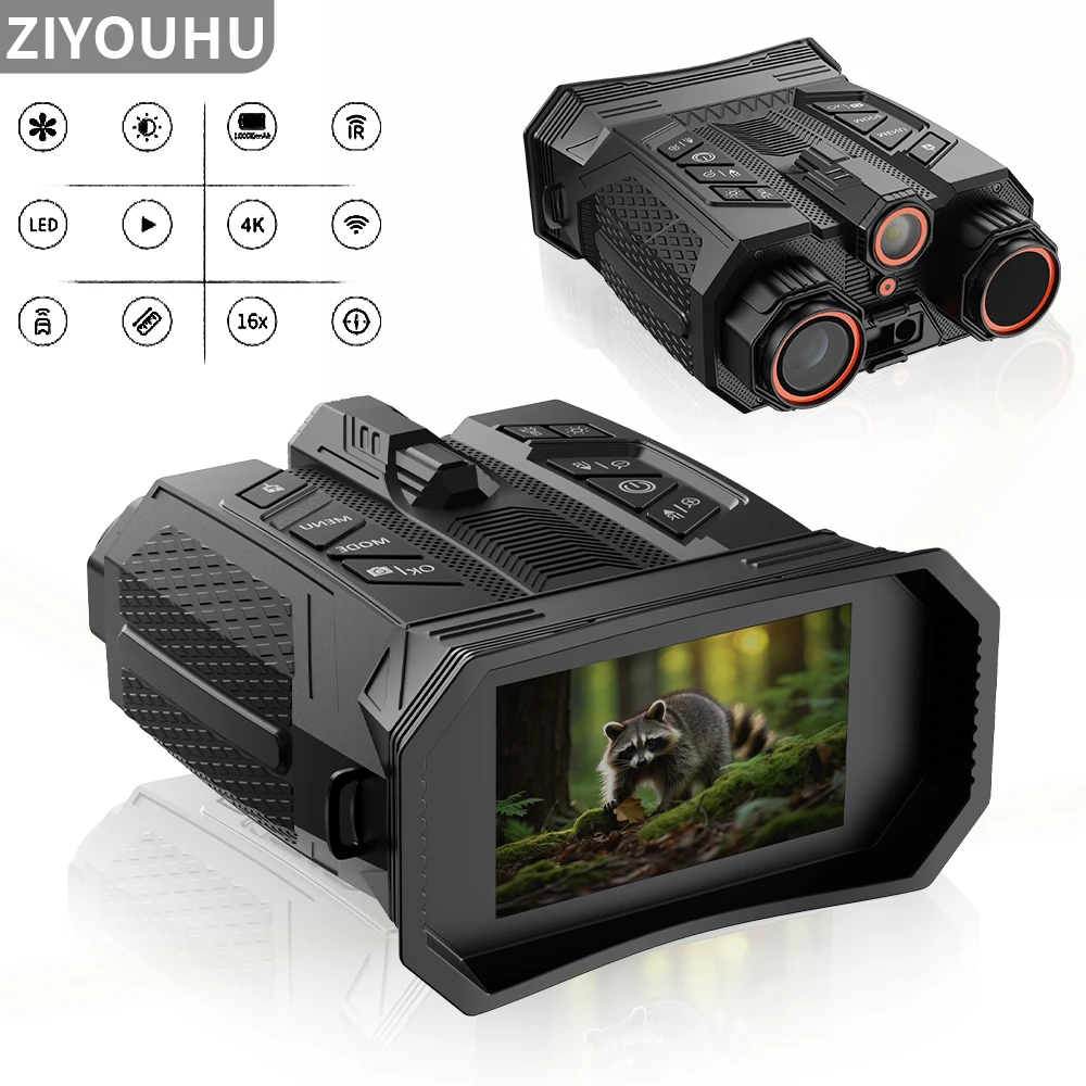 كاميرا فيديو جديدة للرؤية الليلية 4K مناظير رقمية 4 بوصة تكبير 16X مع جهاز تحكم عن بعد بمدى ليزر 300 متر، بوصلة Wi-Fi E #1