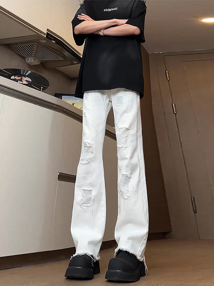 

Мужские джинсы Cleanfit белые, с эффектом потертости, зауженные, в американском стиле, прямые, расклешенные, молодежный тренд, из переработанного хлопка