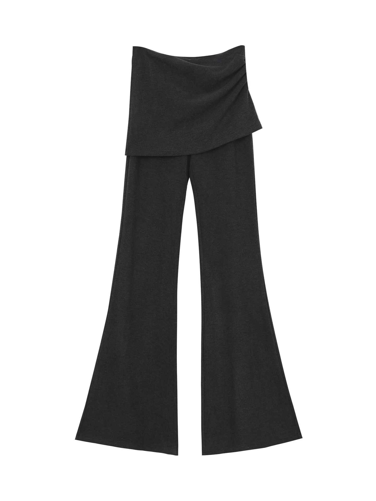 Calças Largas Cinza com Corte Flare para Mulheres, Calças Casuais de Cintura Baixa em Tecido Elástico, Confortáveis para Uso ...