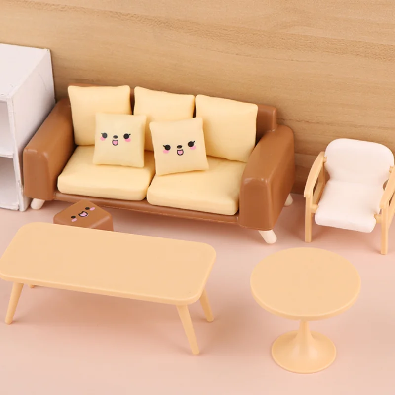 Popular 1/12 Dollhouse Mini Tea Table Chair Sofa Model Dollhouse Living Room Decoration Dolls House Furniture Accessories
