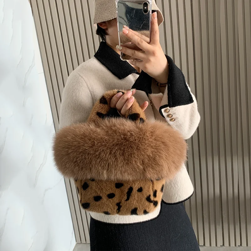 Women\'s Bag Luxury Real Fur Women\'s Shoulder Bag Mink Fur Bag With Fox Fur Design Large Capacity Fur Handbag Bags For Women