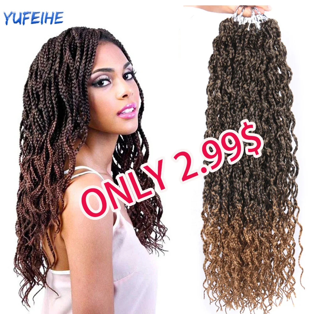 Synthetic Crochet Hair Curly Box Braids Hair Extension Pre Looped Braiding Hair With Curly End Ombre Coffee Brown For Afro Women