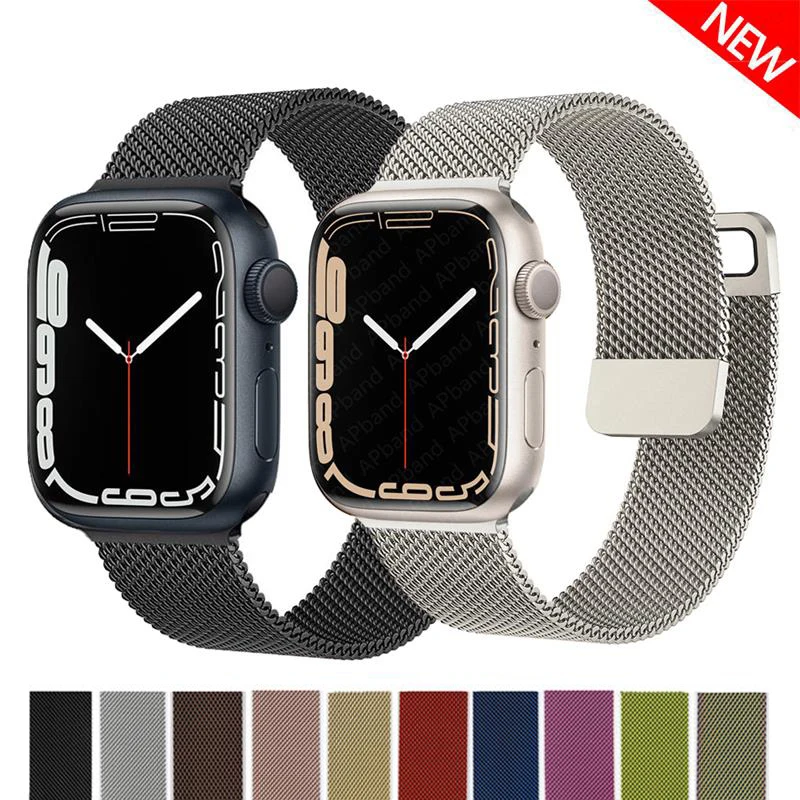 애플 워치 밴드용 밀라노 루프, 벨트 팔찌, iWatch 시리즈 7 se 3 5 6 울트라 8 스트랩, 44mm, 40mm, 45mm, 41mm, 38mm, 42mm, 49mm, 45mm