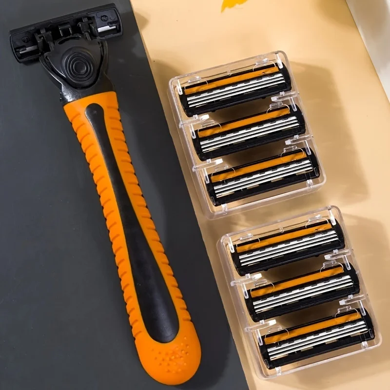 ماكينة حلاقة آمنة مكونة من 3 طبقات بمقبض معدني للحية والشارب. ماكينة حلاقة يدوية كلاسيكية من الفولاذ المقاوم للصدأ ذات 3 شفرات مع بشرة ناعمة #5