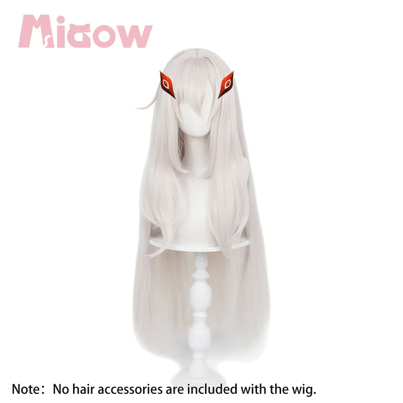 Game Genshin Ronova Ruler of Death Cosplay Wig, Long Pale Milk‑White Straight Hair, Heat‑Resistant Synthetic Wig for Halloween
