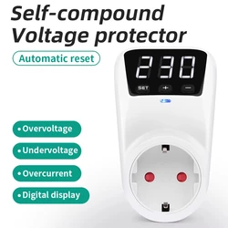 Automatic Voltage Protector Switch 16A 230V Adjustable Power Surge Protection EU Socket Type Volt Safe For Home Appliances