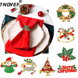 4PCS Mixed Style Christmas Napkin Ring Xmas Deer Wreath Snowflake Napkin Buckle for Christmas Themed Wedding Dinner Table Decor