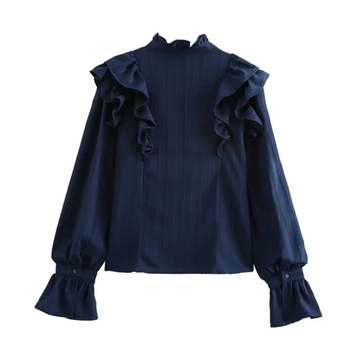 Imagen 2 del producto Blusa Holgada con Mangas Farol y Volantes Estilo Retro Francés para Mujer, Ideal para Salidas Diarias y Viajes