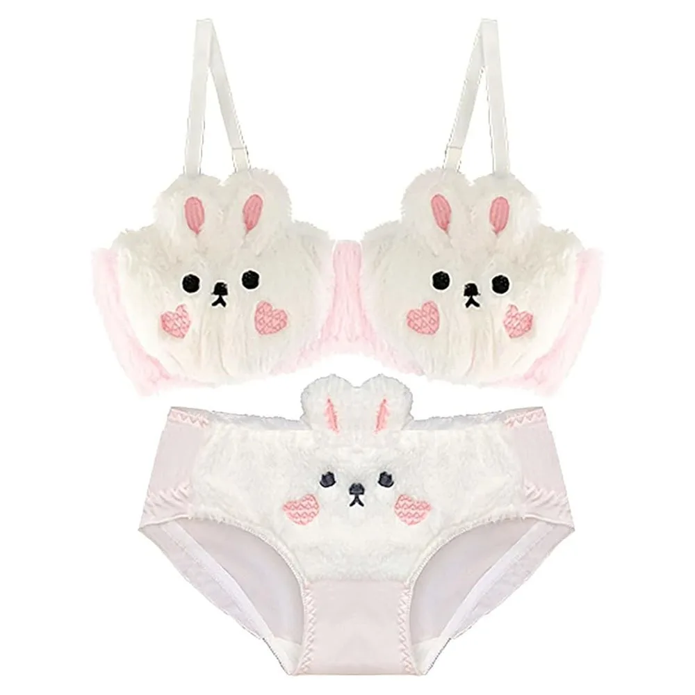 

New Design Gathered Padded Bra and Panty Set Adorable Polyester Lingerie Underwear Brief Cotton Warm Fuzzy Lingerie