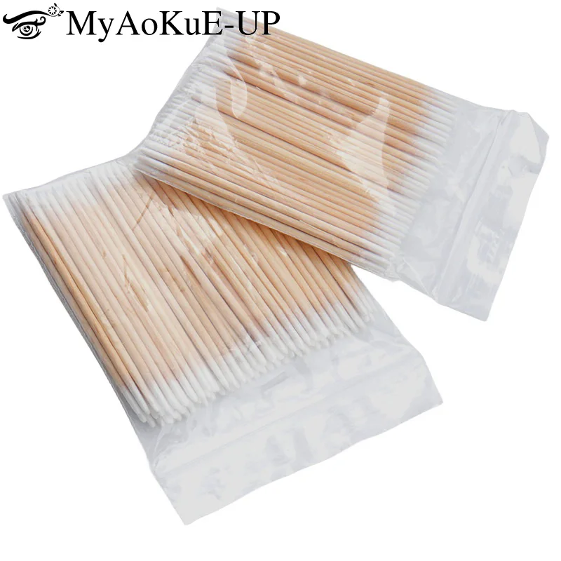 300/500pcs Double Head Cotton Swab Medical Wood Sticks Nose Ears Clean Applicator Microbrush Beauty Cotton Buds Makeup Tool