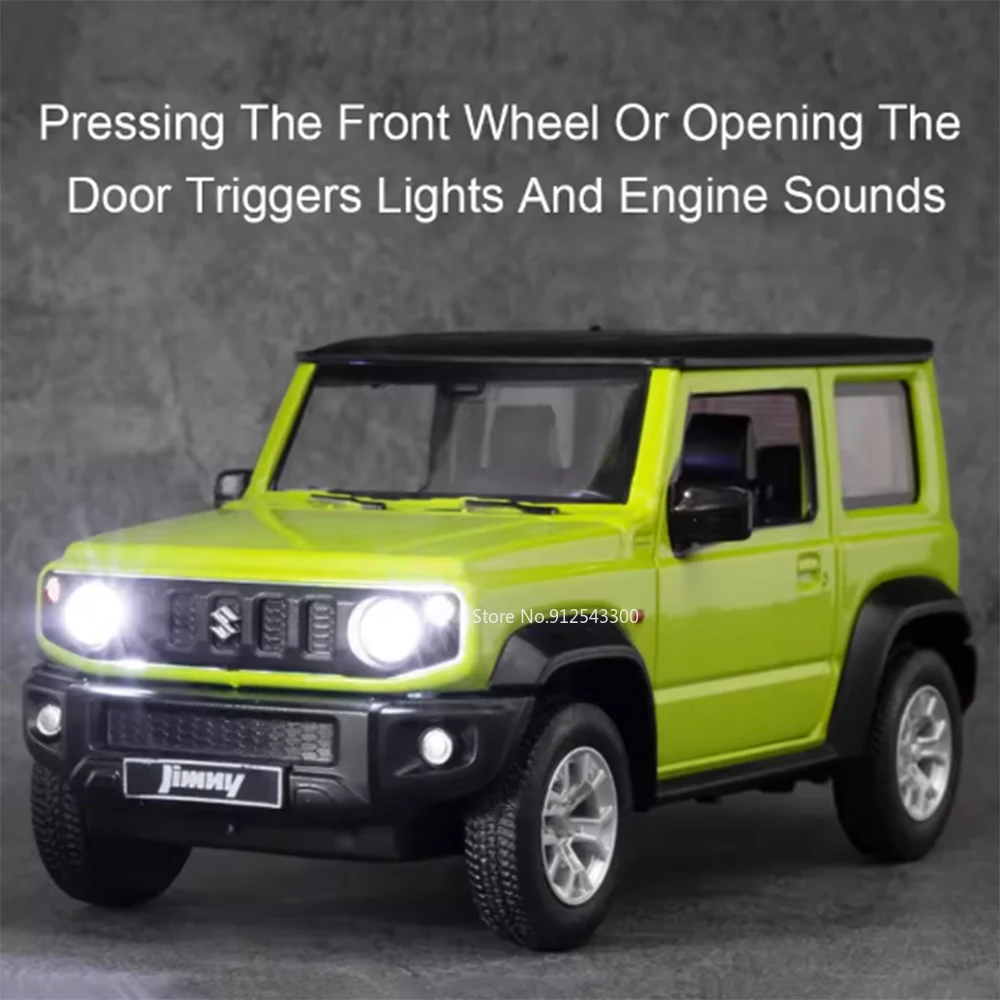 Escala 1:26 Suzuki Jimny coche de juguete modelo simulación sonido luz tirar hacia atrás aleación fundida vehículos todoterreno decoración juguetes para niños
