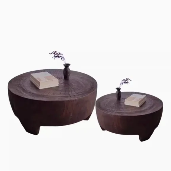 

Antique classic round living room home root carving edge wooden coffee table