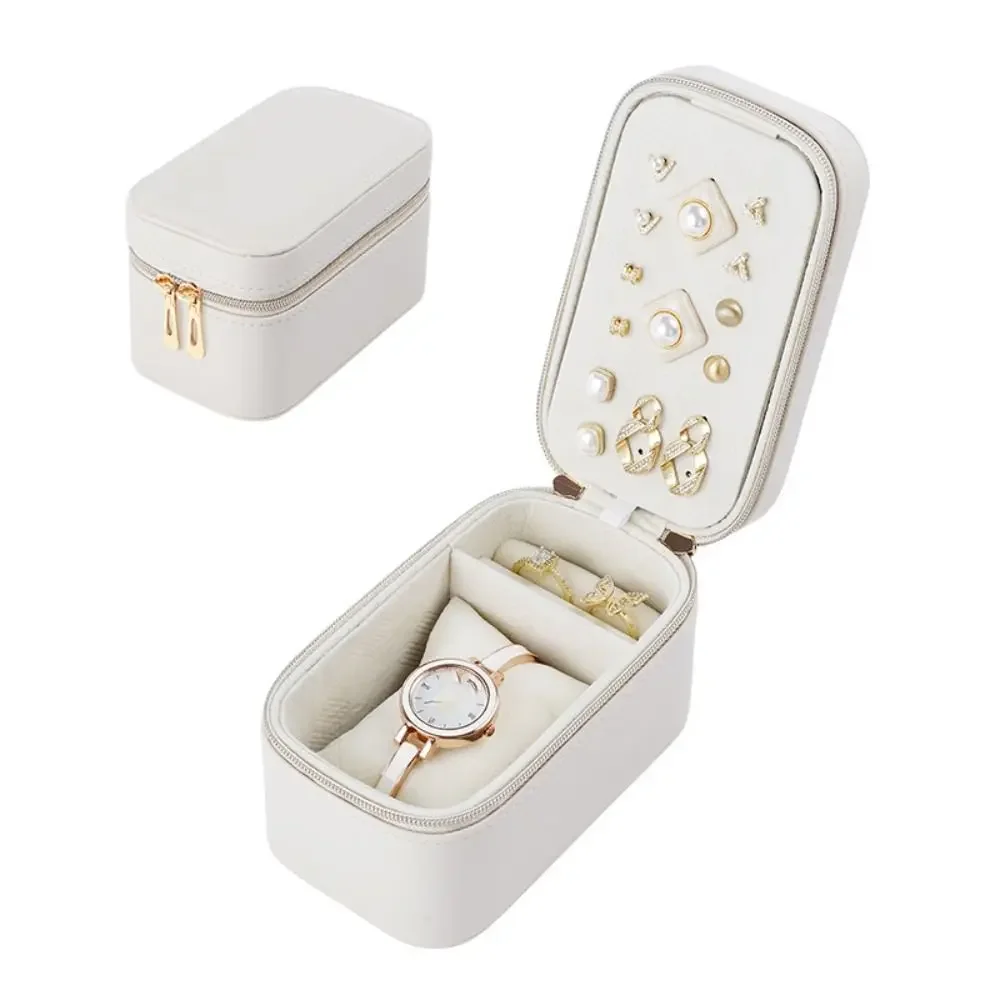 Fashion PU Leather Jewelry Packing Bag Zipper Mini Earring Storage Case Square Large Capacity Rings Holder Outdoors