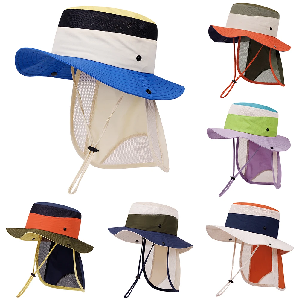 

Summer Children's Hats Removable Shawls Fisherman Hat for Boys Girls Outdoor Travel Beach Neck Sun Protection Accessories 4-10Y