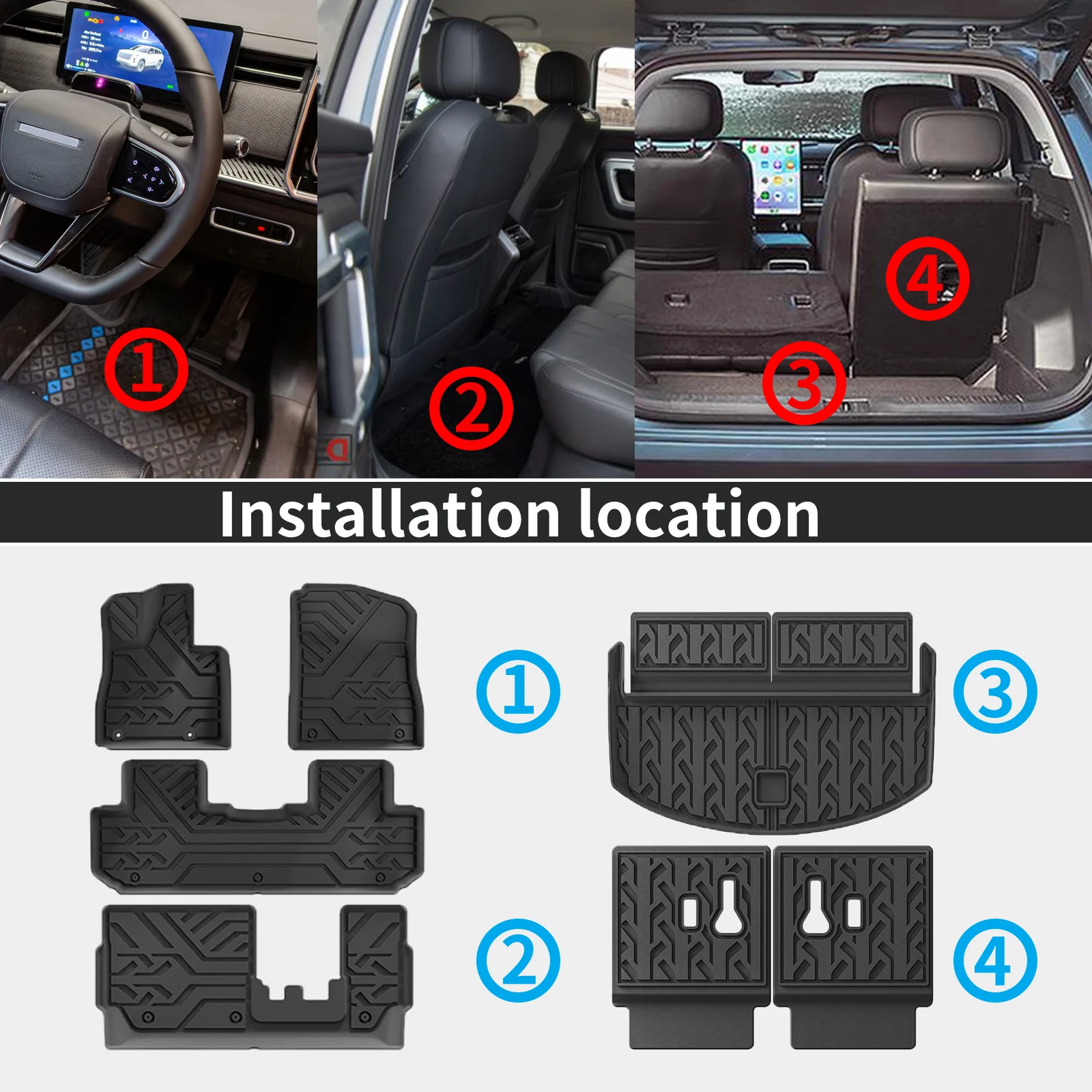 

Экологичные коврики из TPE, всепогодные водонепроницаемые вкладыши и коврик в багажник для BYD Sealion 8, ATTO 8, Tang L 2025-2027