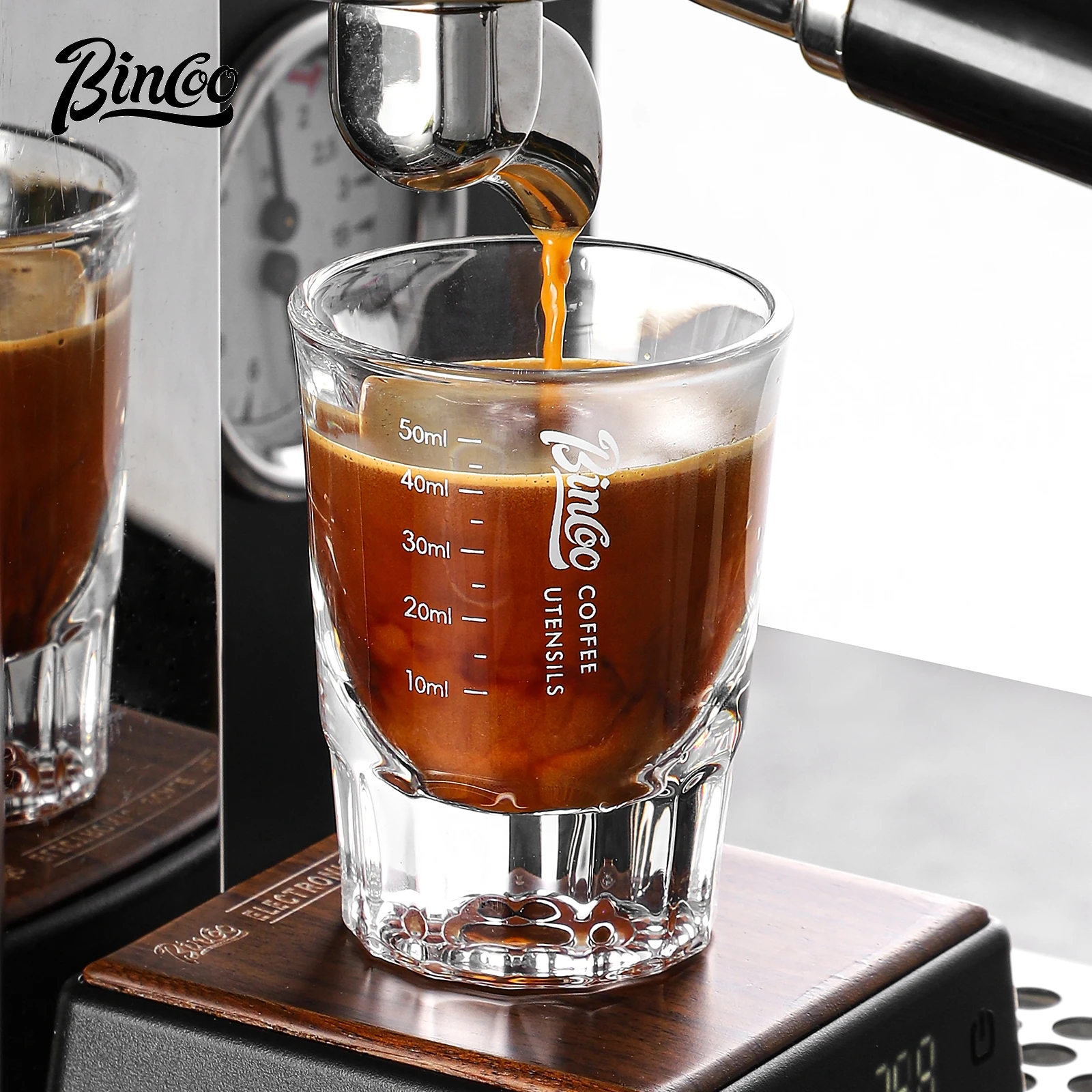 

BINCOO Glass Coffee Measure Tools, 50ML Espresso Shot Glass with Frothing Pitcher, Barista Essential Kit