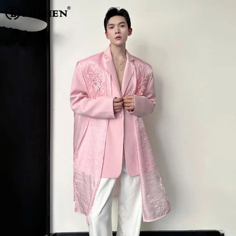 LUZHEN 2026 Autumn New Embroidery Pattern Luxury Handsome Blazer Coat Men's Shoulder Pad Loose Shawl Decorate Male Jacket JY9556