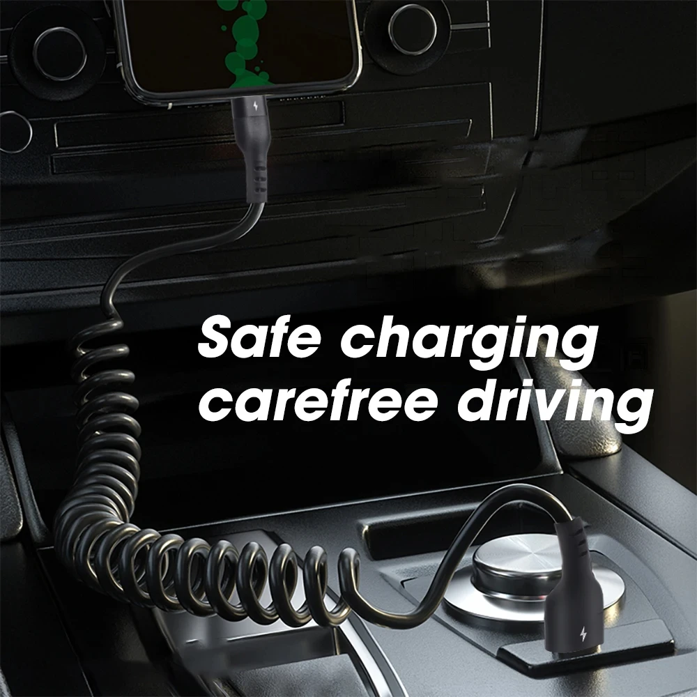 PD 27W Fast USB C Car Charger Cable For iPhone 15 14 13 12 11 Pro Max Plus X XR XS Spring Telescopic Charging Cable Accessories