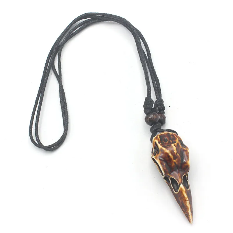 Raven Skull Necklace - Resin Carved Crow Head Pendant, 3 Colors Unisex Gothic Jewelry image 3