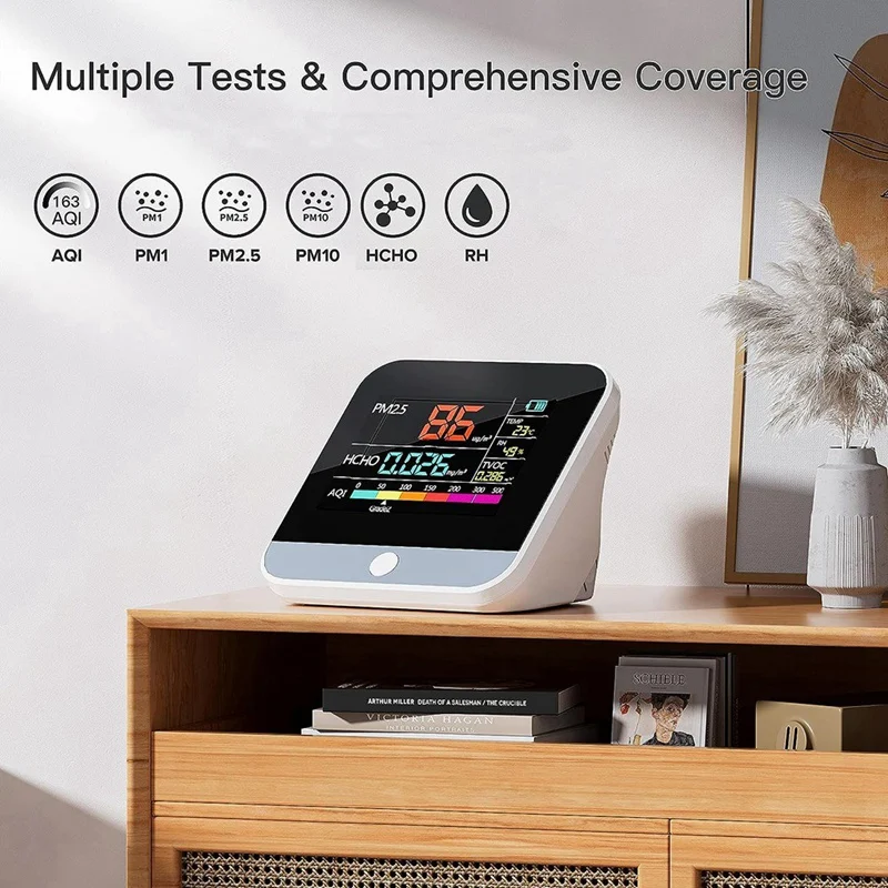 Eight in One Indoor Air Quality Monitor PM2.5/PM1 /PM10 Monitor Temperature Formaldehyde TVOC Air Quality Tester