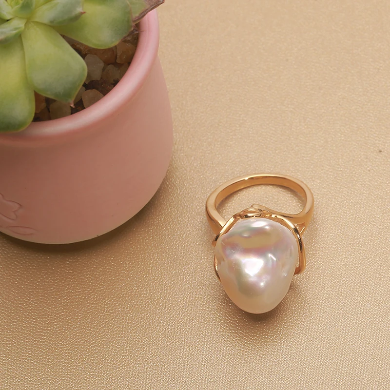 925 Sterling Silver Classic Natural Freshwater Baroque Large irregularity Pearl Ring 15-30MM adjustable size Fine jewelry RZ
