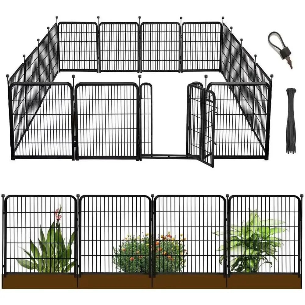 

36 Tall, Wide Gate, Low Threshold, 10-Panel Heavy-Duty Iron Fence for Animal Enclosures or Garden Border