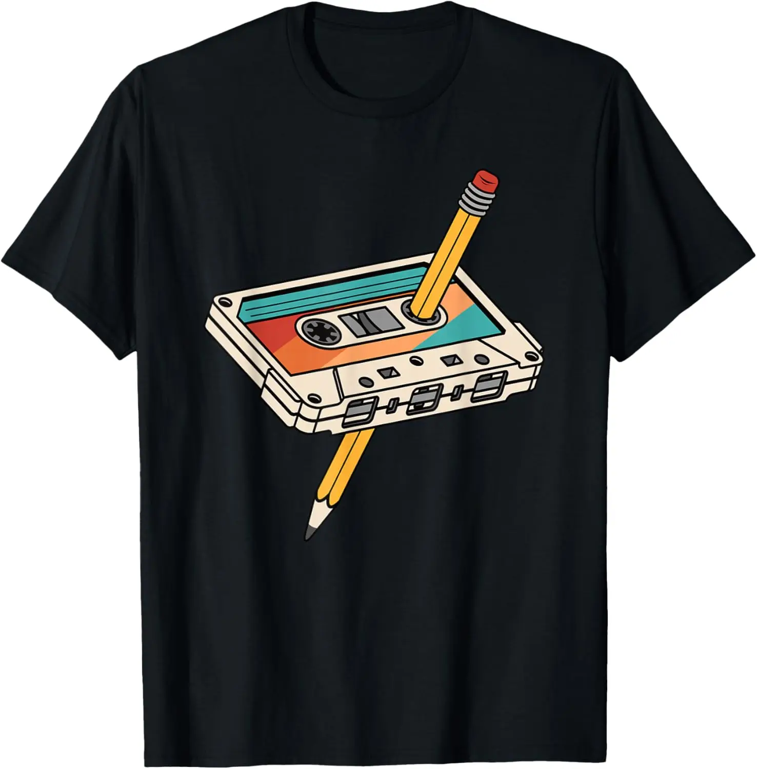 

Cassette Tape Pencil Rewind Retro Vintage 80s 90s Graphic Tee T-Shirt for Men Women