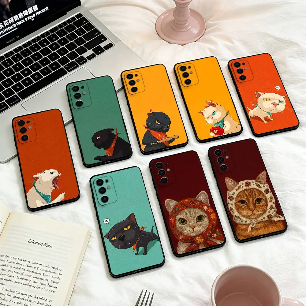 

Cute cat couple patterns Phone Case For Samsung S25,24,23,22,30,21,10,9,Ultra,Plus,Lite,FE,4,5 G Soft Black Case
