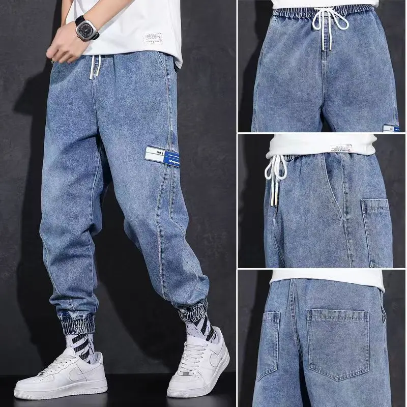 Classic Streetwear Casual Men Ribbons Harem Jogging Letter Pants Male Slim Fit Spring Pants Multi-Pockets Women Trouser