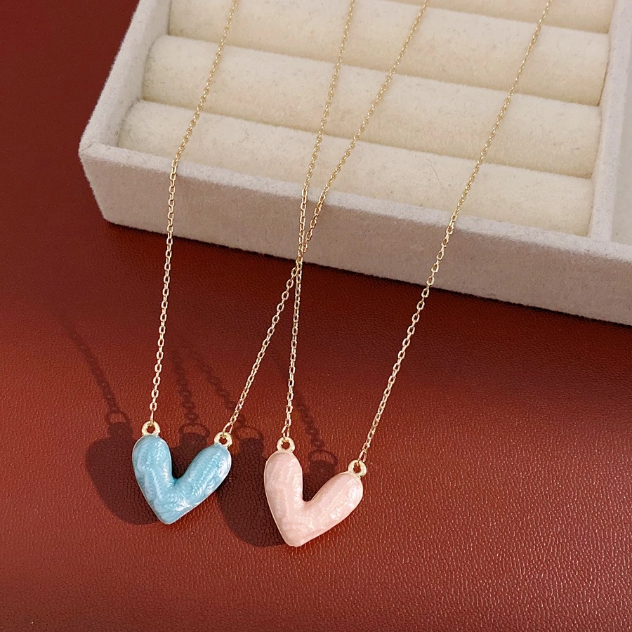 14k Gold Plated Thin Cooper Chain Necklaces for Women Minimalist Pastel Pink Blue Heart Pendant Necklace Daily Party Jewelry N